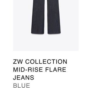 Zara ZW Collection Mid-Rise Flare Jeans - Blue